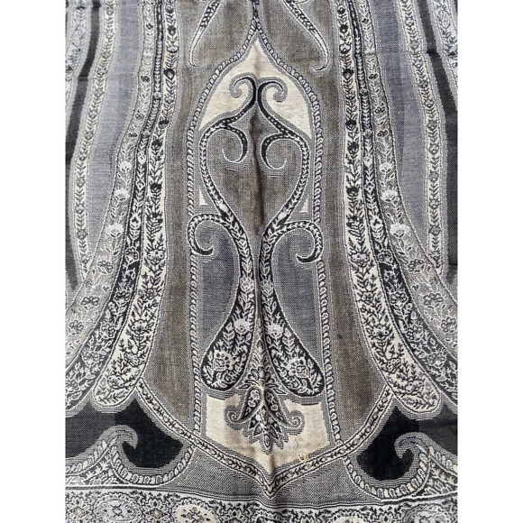 Challis Scarf Paisley Black Grey Tan Large 21" x 76"  C101713 - Picture 1 of 3